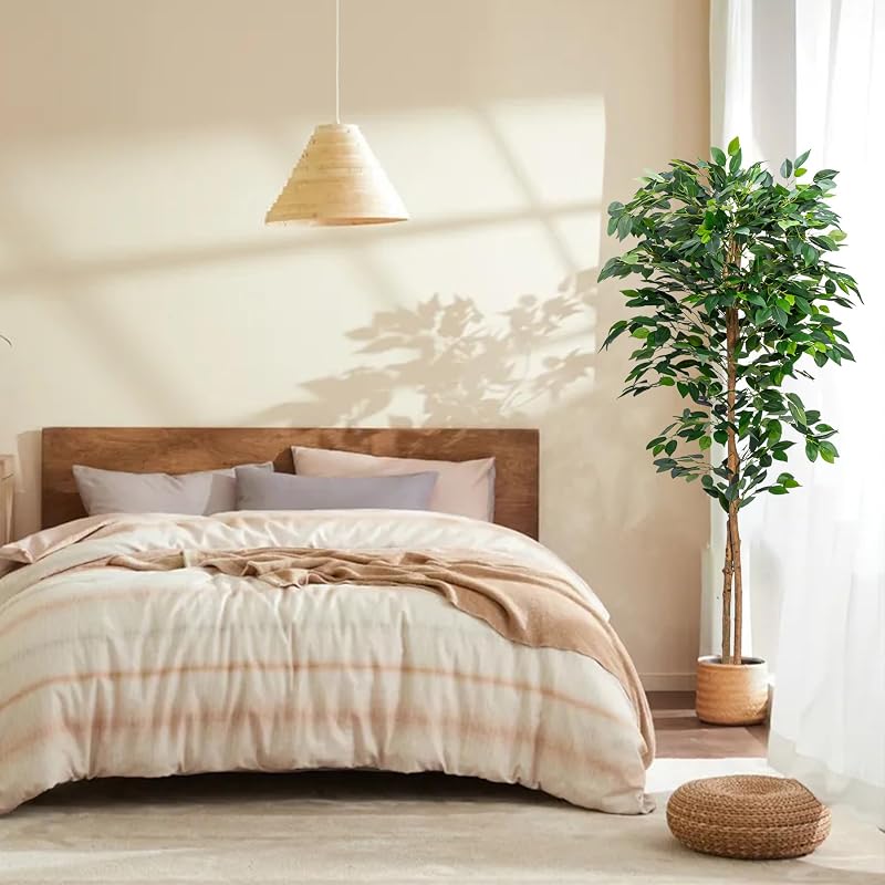 Artificial Ficus Tree 5FT - Realistic Leaves, Sturdy Nursery Pot, Indoor Outdoor Decor, 2-Pack