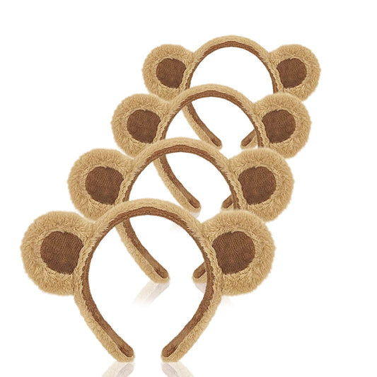 SIOTMERA Brown Bear Ears Cute Headband Fluffy Hairband Animal Head Wear for Party Celebrations Trips Decoration Cosplay Dress up Costume Makeup Washing Face Adults Womens Gift, 4 packs
