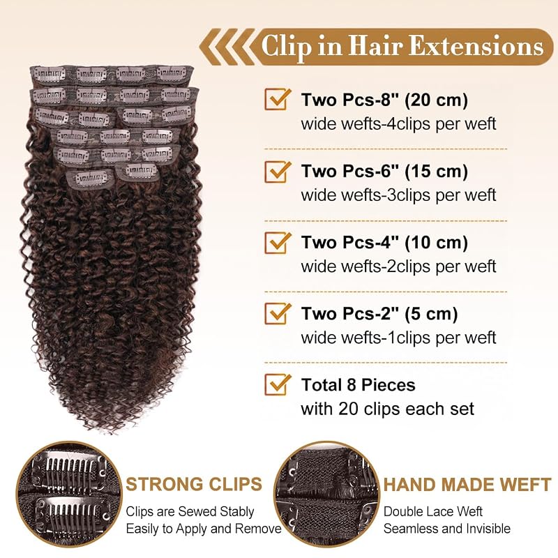Variation JC #4+22 Inch: 22 Inch 110g 8-Clip Kinky Curly Hair Extensions, 100% Brazilian Remy