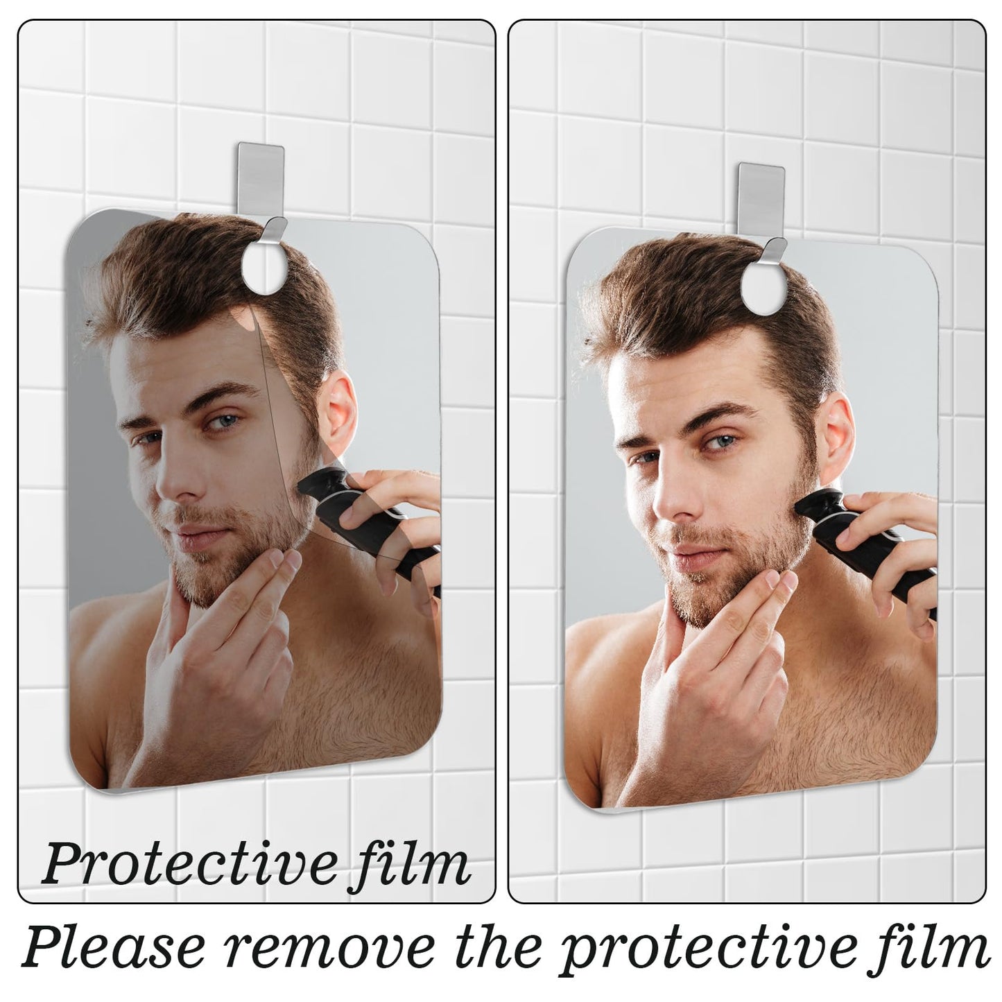 Sorcristy 2 Pack Shower Mirror Set, 9.84x7.87 inches Fogless Shatterproof Acrylic Mirrors, Portable Handheld for Shaving, Travel, Camping, Bathroom Wall Mount (Silver)