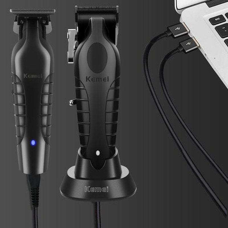 KEMEI Professional Hair Clipper and Hair Trimmer for Men, Cord/Cordless Hair Cutting Kits, Zero Gapped Beard Trimmers, T Blade Barber Clippers with USB Rechargeable, KM-2299, KM-2296