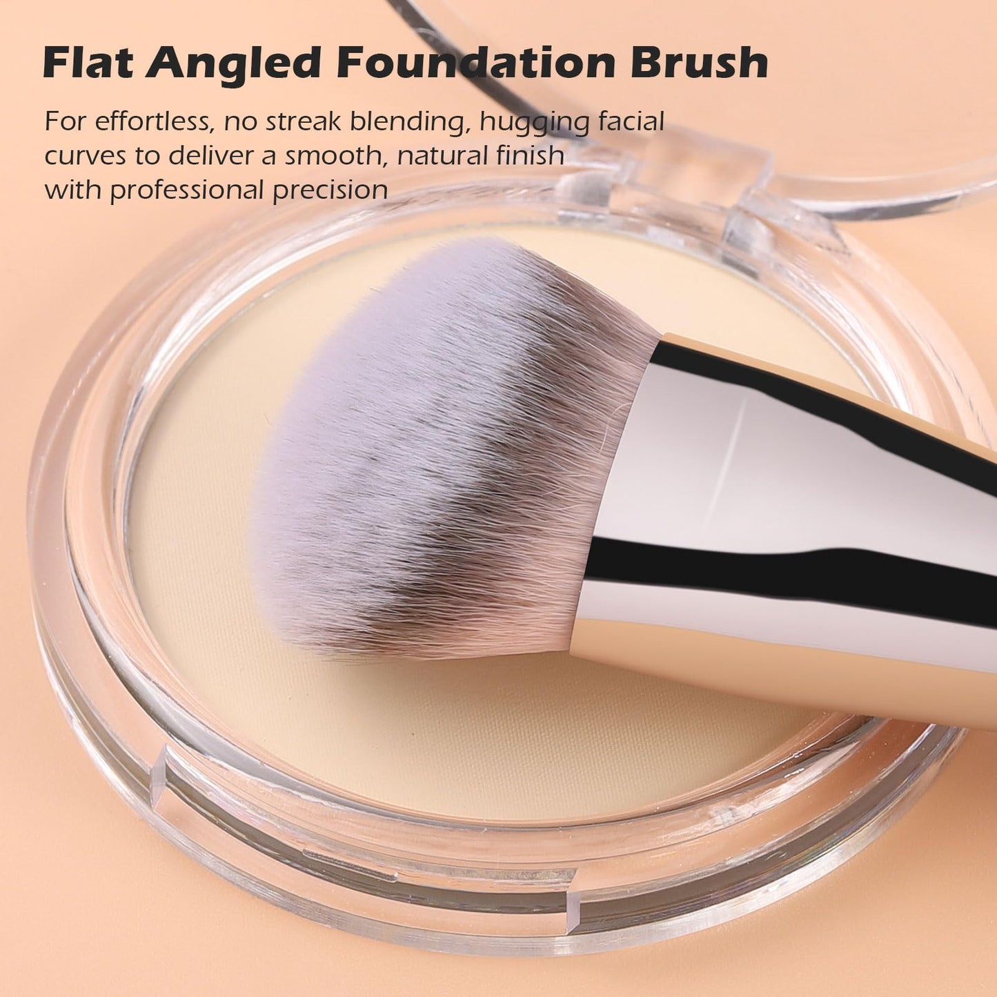 TEOYALL Dual-Ended Foundation Under Eye Concealer Brush, Sloped Angled Contour Synthetic Bristles for Liquid Cream Powder