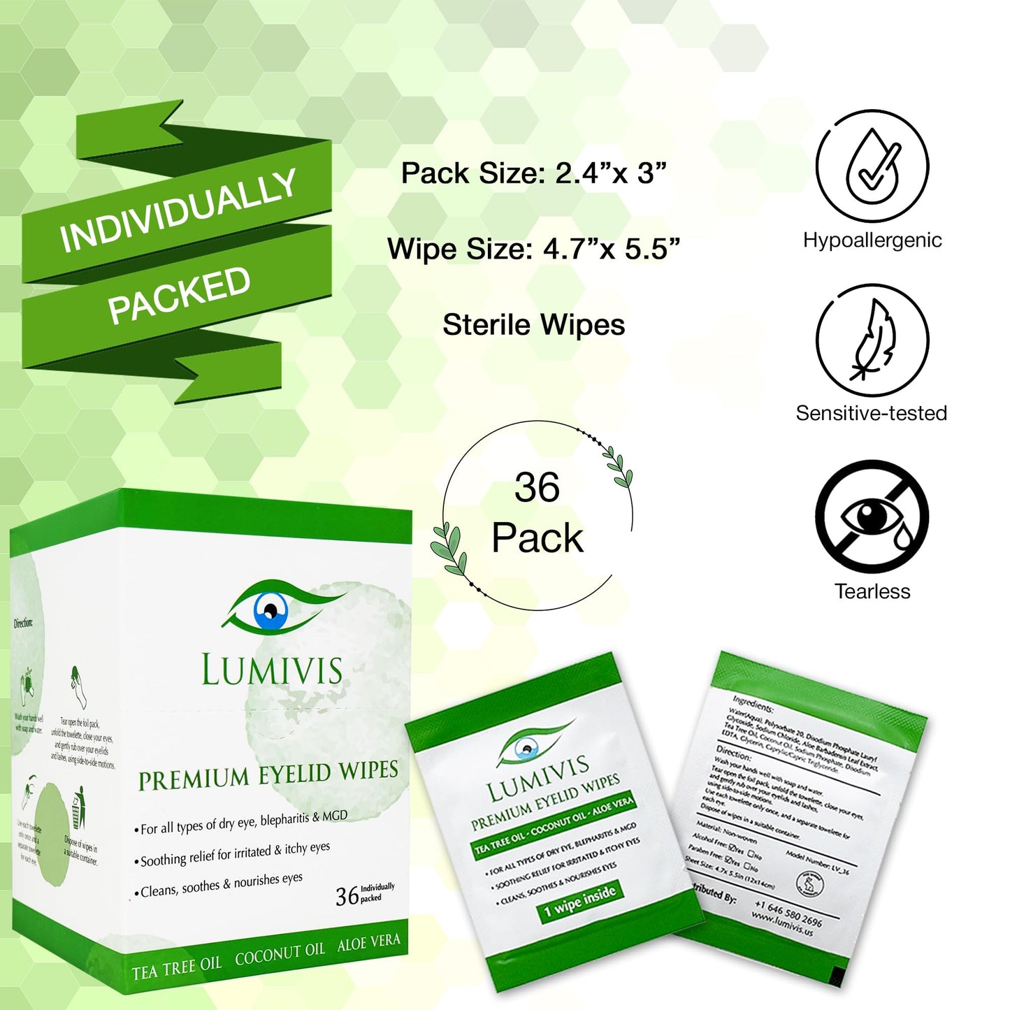 Lumivis Tea Tree Oil Eyelid Wipes – 72 Individually Wrapped Pads for Daily Eyelid Cleansing, Makeup Removal & Lash Hygiene – Natural, Soothing Formula for Sensitive Eyes