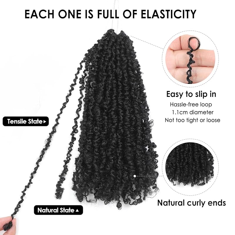 Yanky Twist Crochet Hair - 12" 14" 16" Natural Black (1B#) 9 Packs, Pre-Mixed