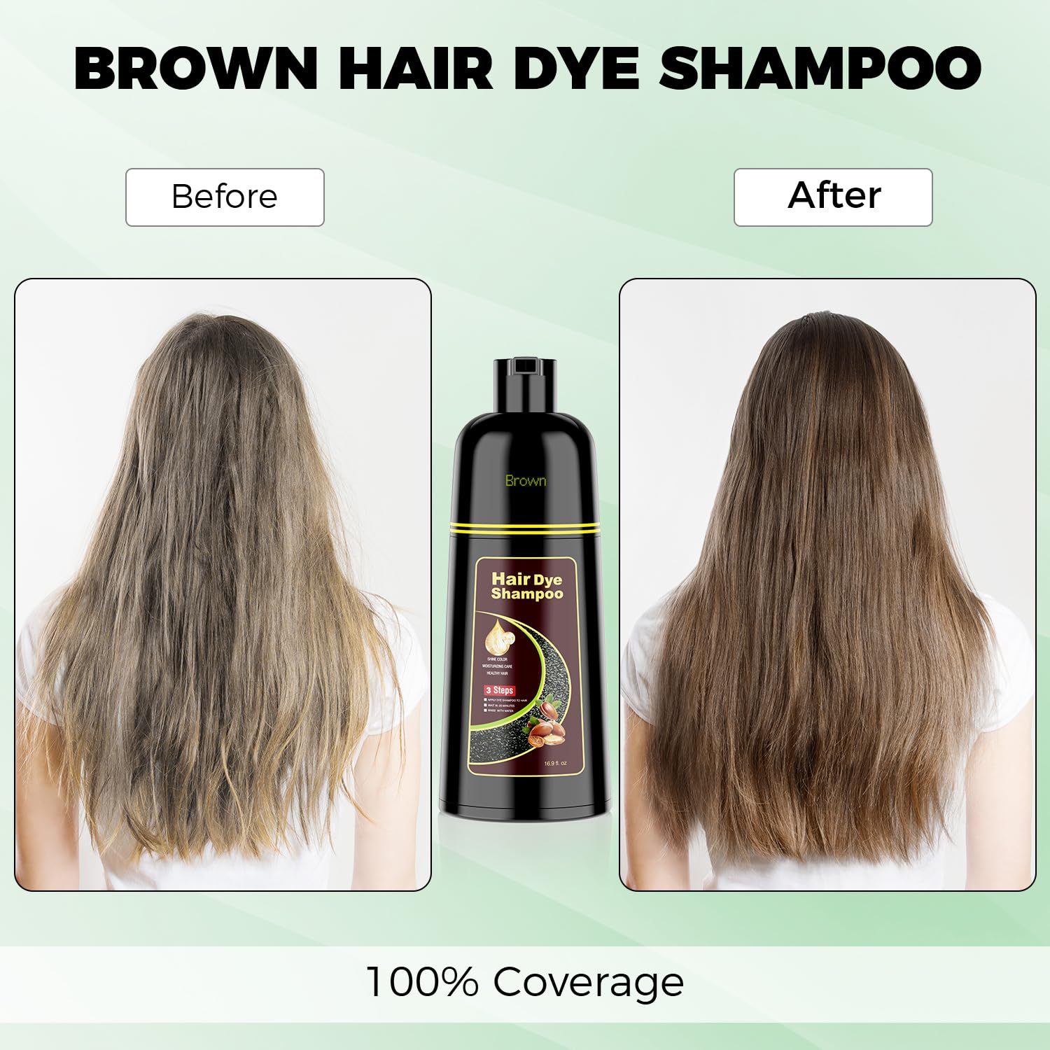 Black Hair Dye Shampoo 3 in 1，Argan Herbal Hair Color Shampoo Covers Gray Hair for Women and Men (16.9 fl.oz Black)