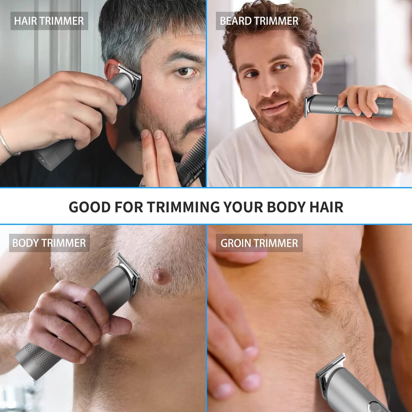 PRITECH Beard Trimmer for Men - Rechargeable Men's Electric Trimmer & Razor, Cordless Body Groomer for Face, Neck, Groin & Manscaping, Includes Standing Charging Dock, Ideal Gift for Men, Gray