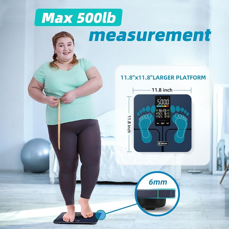 Lepulse No App Body Fat Scale, 500lb Smart Scale with Large 5.44" Display - Dark Blue