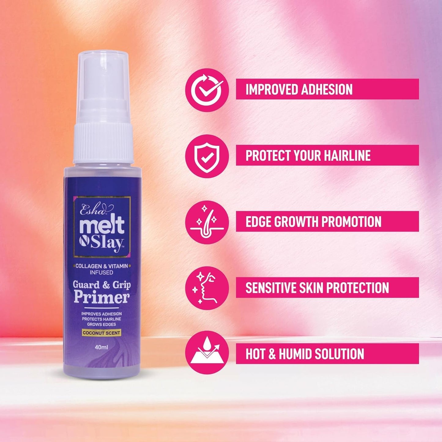 Esha Melt N Slay Guard & Grip Primer - Collagen, Olive Fruit Oil, Vitamin E Infused - Enhance & Protect Your Skin - Improve Adhesion - Save Hairline