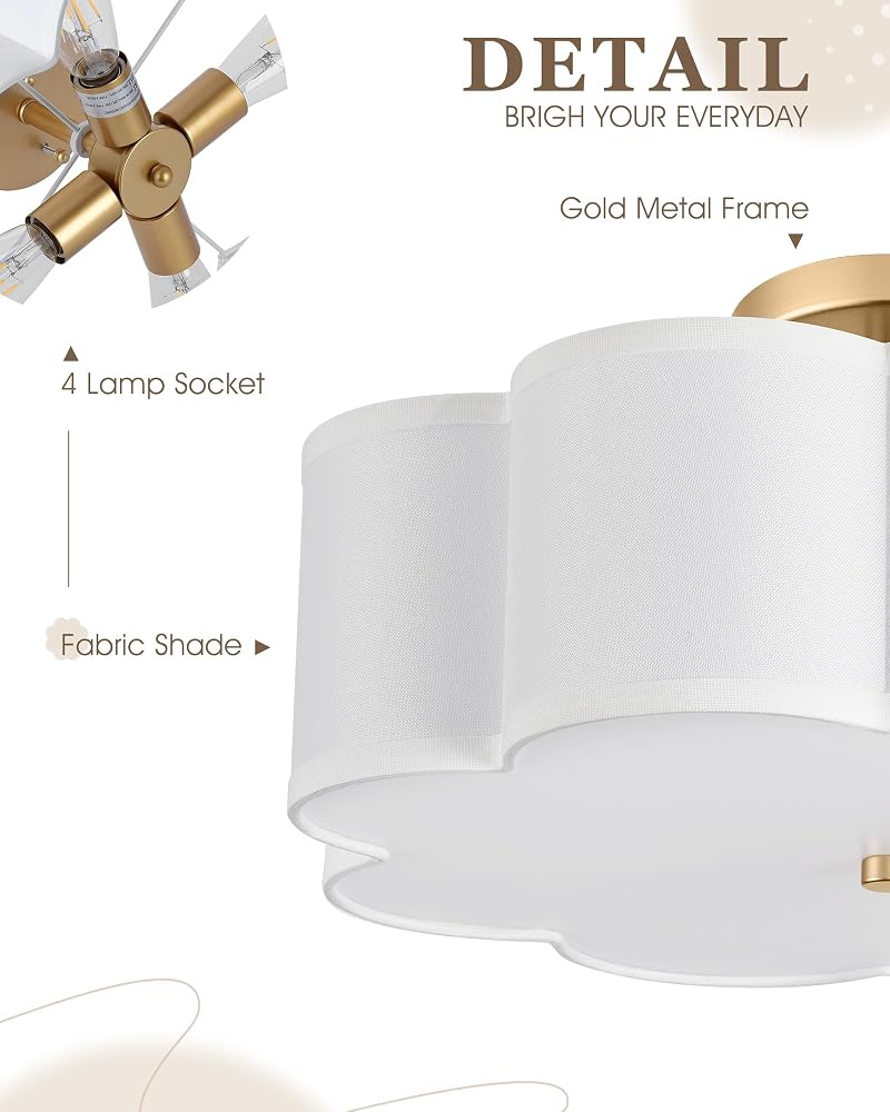 18" Gold Flower Shade Semi-Flush Mount Ceiling Light - 4x E26 Sockets