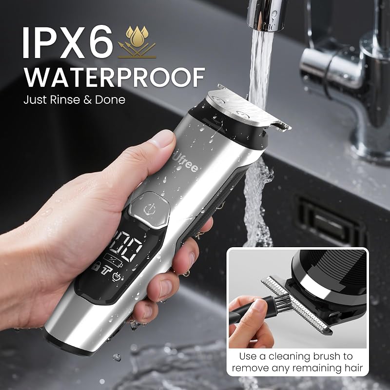 Ufree 3-in-1 Beard Trimmer for Men - Silver, IPX6 Waterproof, 8,000 RPM
