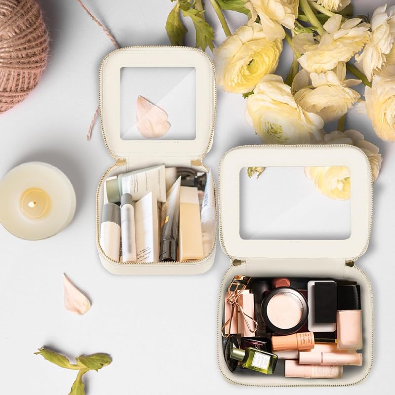 Prite Clear Cosmetic Bag Set - Travel Toiletry Case for Women, Beige - Mini & Standard