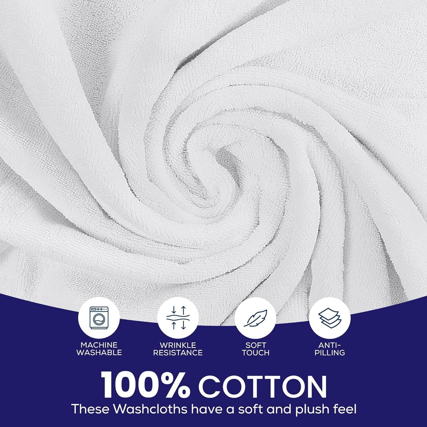 Linteum Textile Supply Premium Washcloths Set 100% Ring Spun Cotton Zero Twist Wash Cloths 12x12 Inches Absorbent Hand Towels Quick Dry Face Towels for Bathroom, Spa, Gym [Pack of 12] White