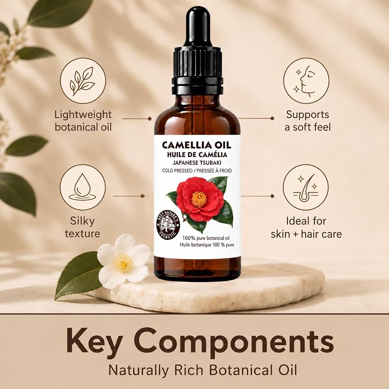 Camellia Oil for Hair & Skin - 2 Fl Oz (60 ml) 100% Pure Japanese Tsubaki Cold-Pressed