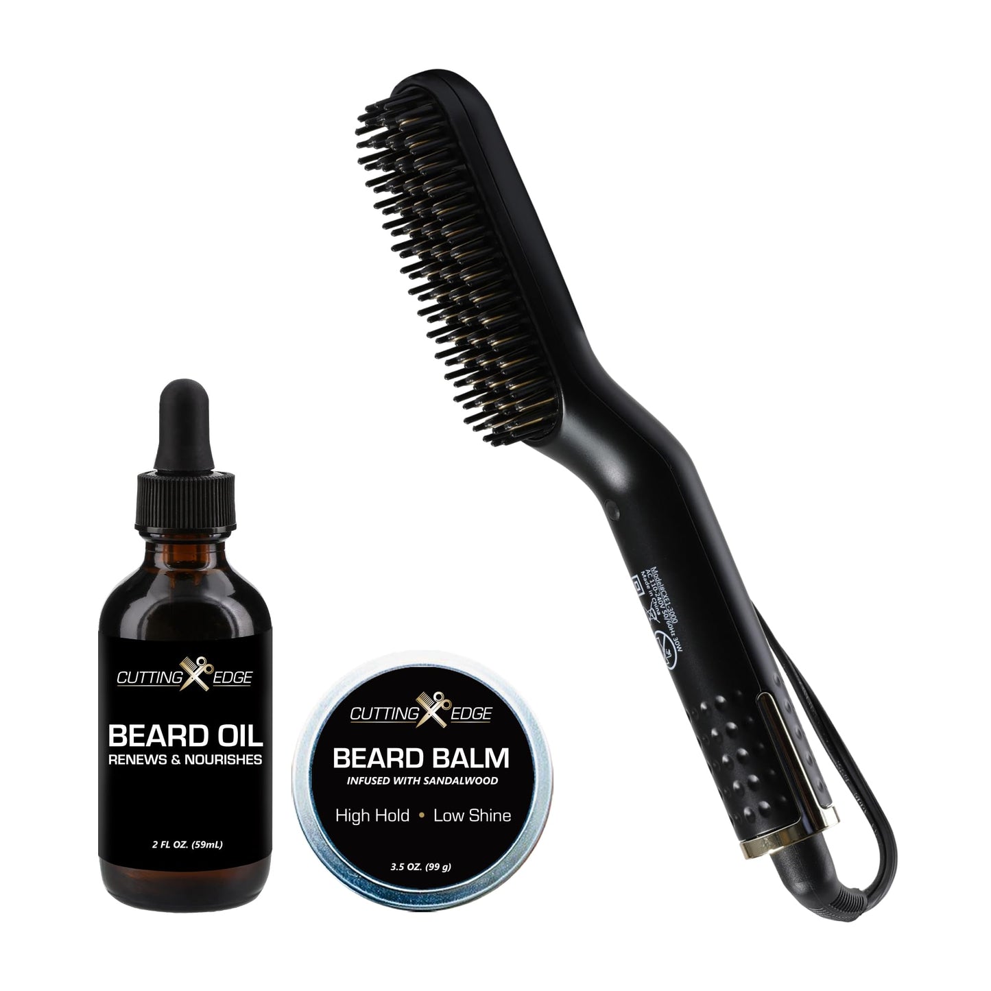 Cutting Edge Heated Beard Straightener Brush for Men, Includes Beard Oil & Beard Balm, Ceramic Heated Brush, Auto Shutoff, Beard Straightening Hot Comb Tool for Men
