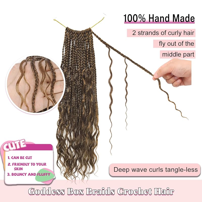 18 Inch Goddess Box Braids Crochet Hair for Black Women Brown - Chocolate Brown Mix Camel