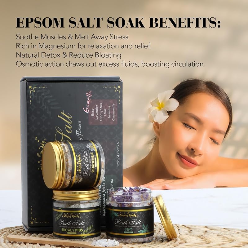 Relaxing Epsom Bath Salts Gift Set for Women - Soothing Lavender & Essential Oils