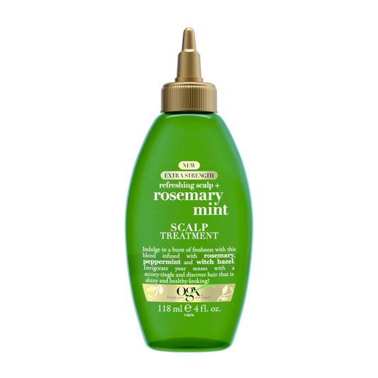 OGX Extra Strength Refreshing Scalp + Rosemary Mint Dry Scalp Treatment, Refreshing Scalp Treatment to Help Remove Buildup, Minty Leave-In Treatment for Shiny Hair, 4 fl. oz