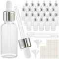 PrettyCare 24 Pack 1oz (30ml) Frosted Glass Eye Dropper Bottles with Leakproof Silver Caps, Labels & Funnels
