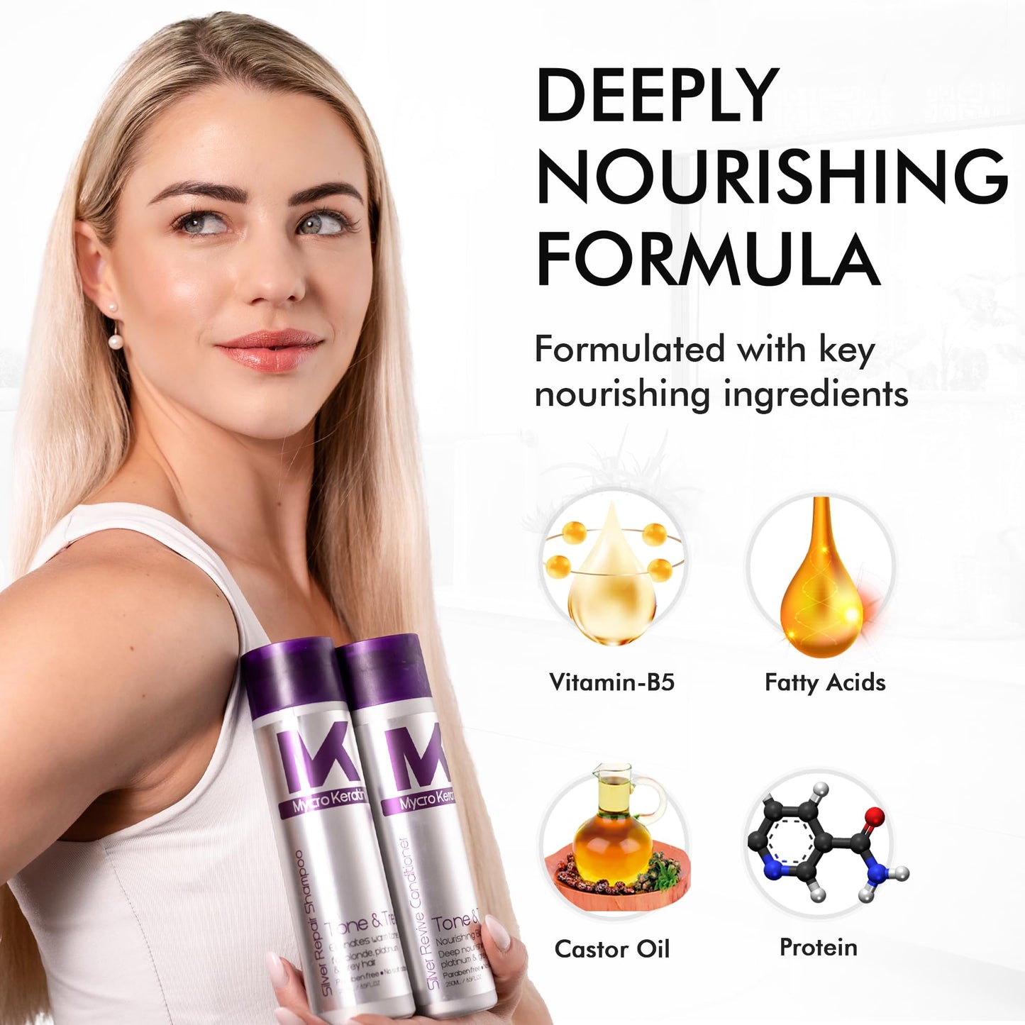 Mycro-Keratin Purple Shampoo for Blonde Hair, Silver, Gray, Highlighted Hair, Toning Purple Shampoo Salt-free Color Depositing & Toning (8.45 Fl Oz)