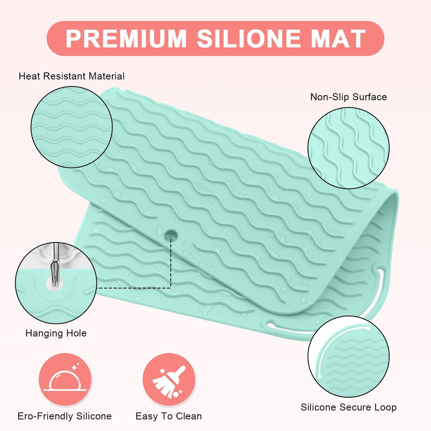 Suafrnut Plus Size Silicone Heat Resistant Mat, Portable Travel Hot Tools Pad Cover for Curling Iron, Flat Iron, Hair Straightener and Other Hair Styling Tools(12.0" x 9.0")