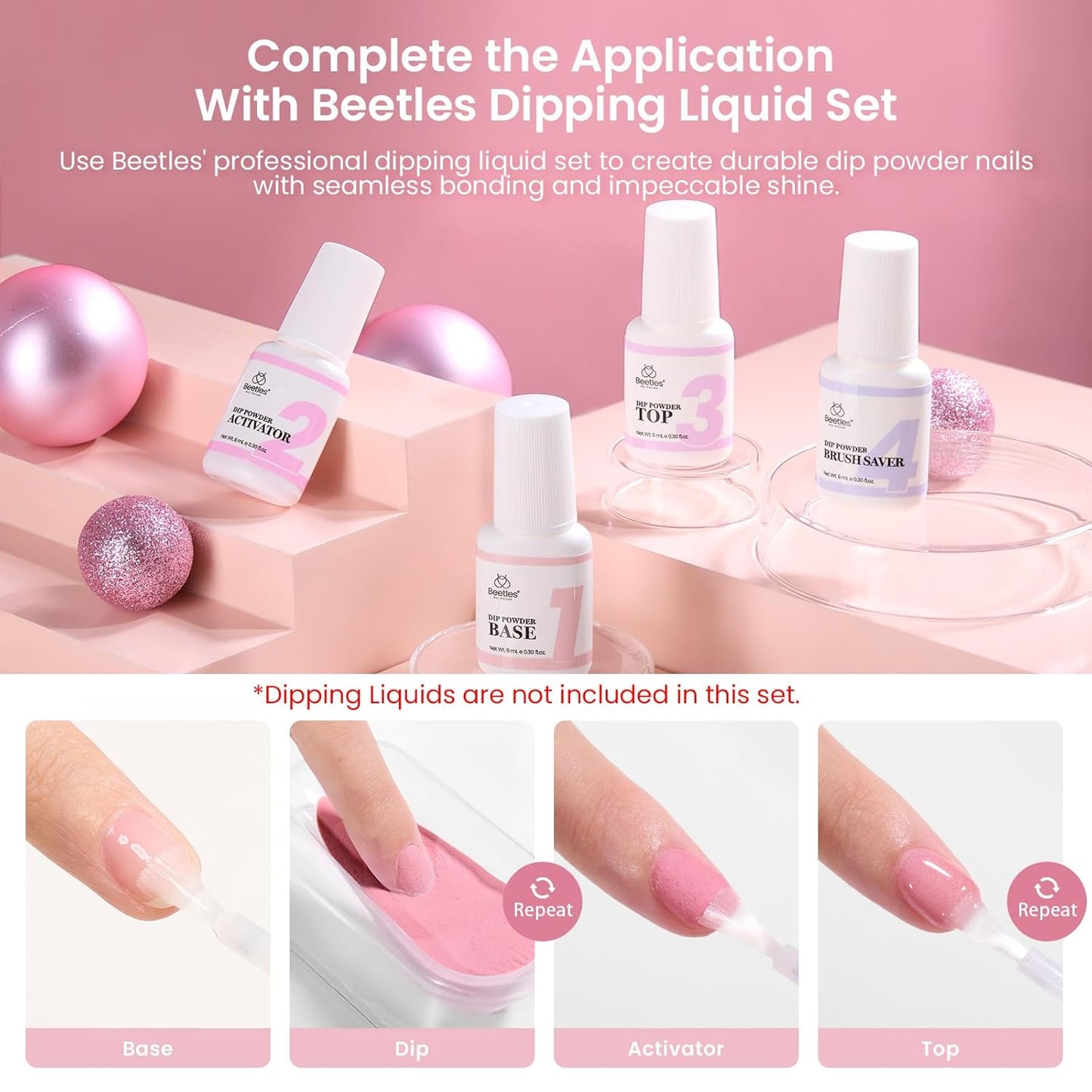 Beetles 20-Color Pink Nude Dip Powder Nail Kit - Jelly Effect & Glitter for DIY Manicure
