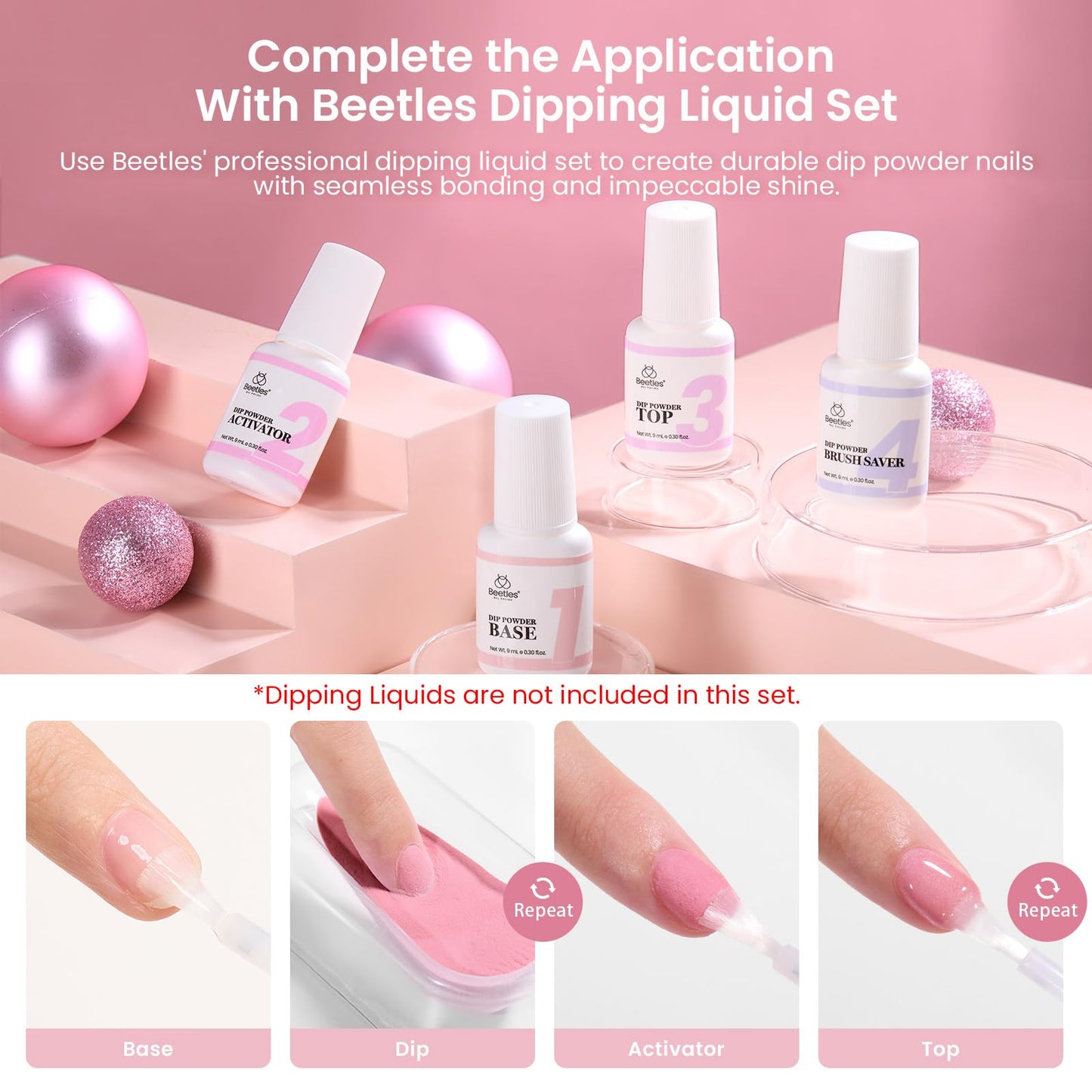 Beetles Pink Nude Dip Powder Nail Kit, 20 Colors Neutral Jelly Pink Sheer Glitter White Dip Nails Powder Starter Kit, Jelly Effect French Nail Art Starter Manicure Salon DIY Home Gift for Women