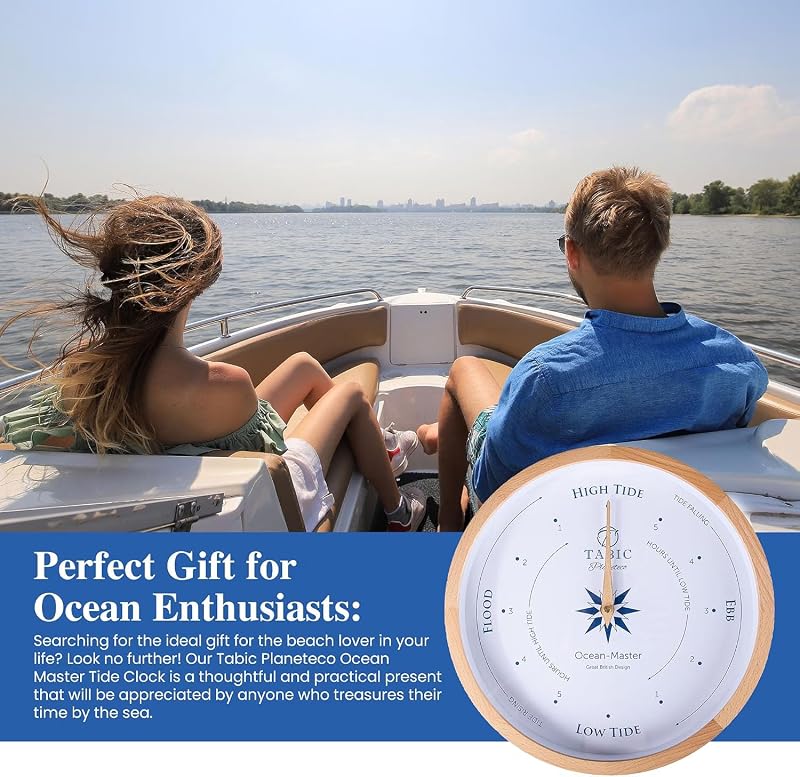 Ocean Master Tide Clock - Handcrafted Beech Wall Clock with Tide Display
