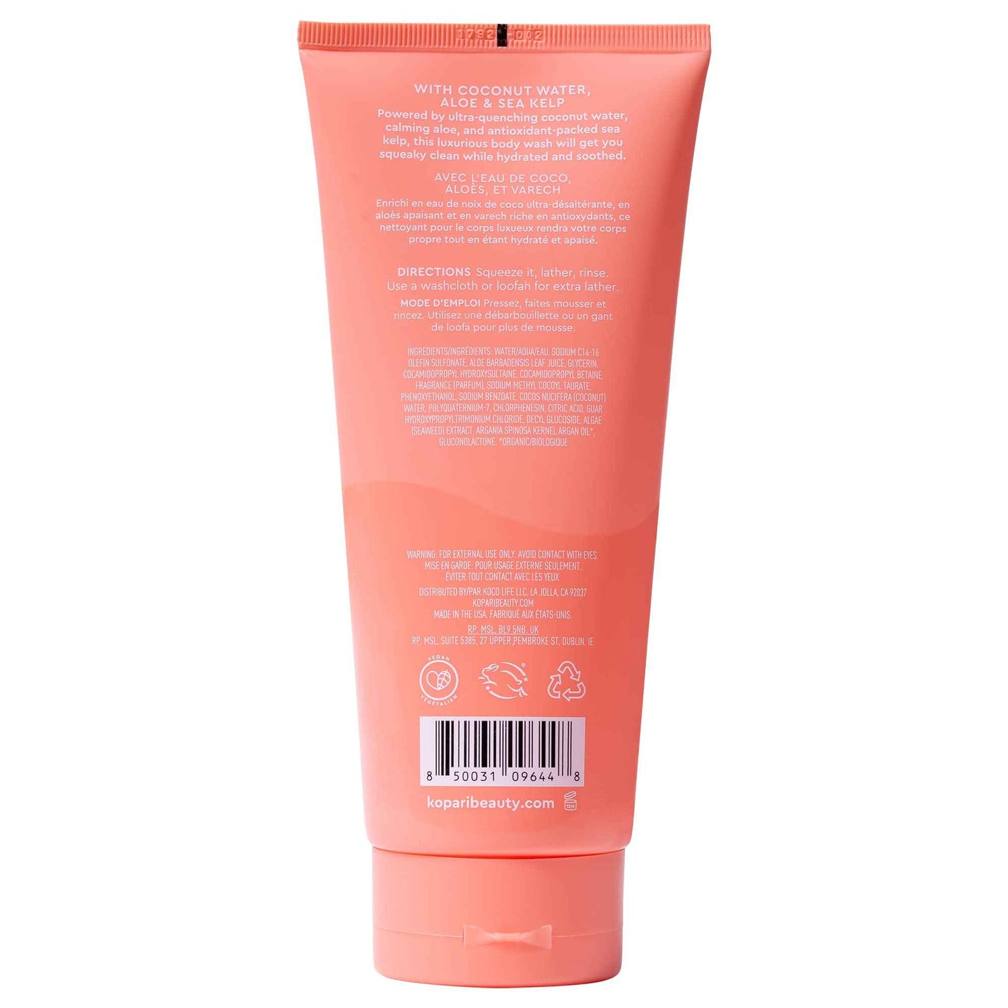 Kopari Guava Hydrating Body Wash | Lathers Foaming Wash Cleanses Without Stripping Moisture or Natural Oils | Coconut Water, Aloe & Sea Kelp | Vegan Sensitive Skin Non Toxic Paraben Free