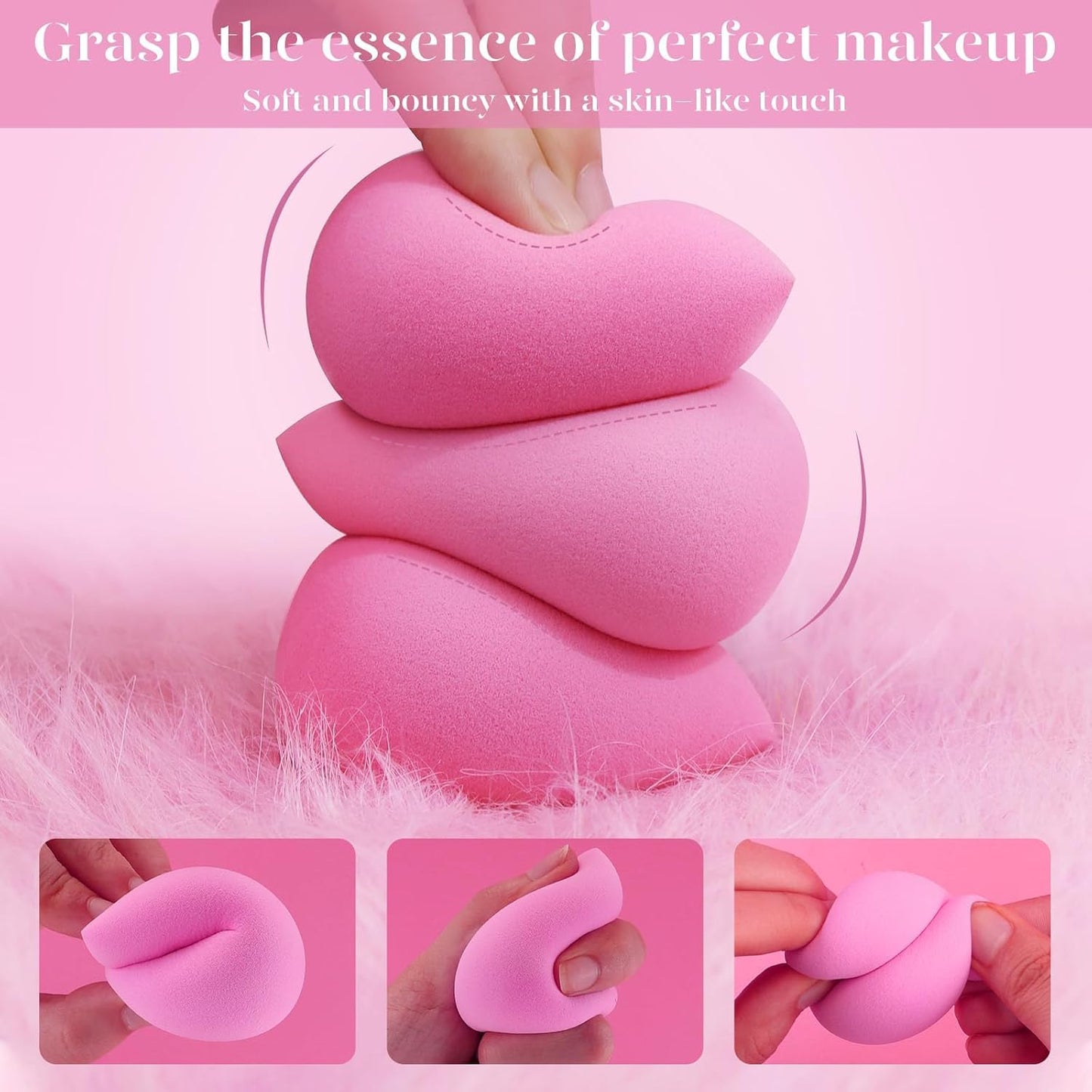 BEAKEY Super Soft Makeup Sponge Set of 6, Makeup Sponges for Foundation, Liquid, Cream and Powder, Pink Beauty Sponge for Blending, 0 Latex Blender