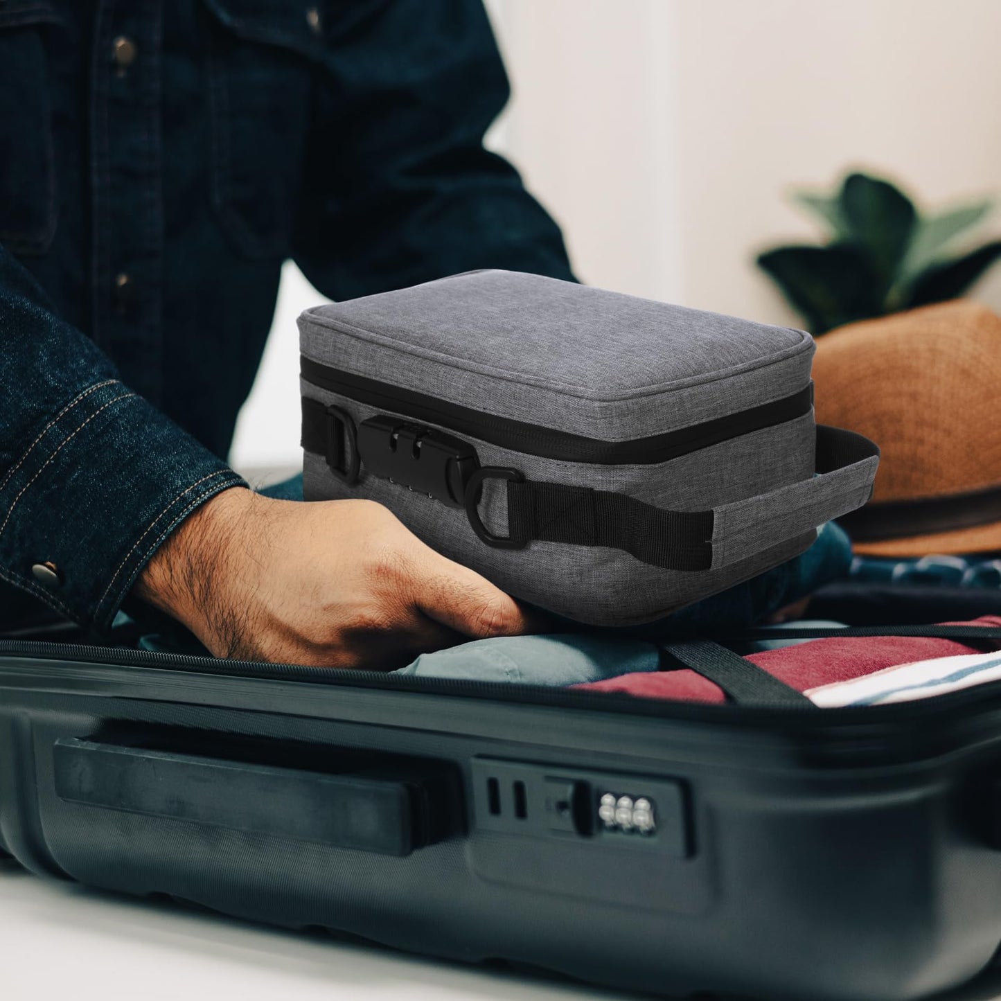 Wonderjune Smell resistant Bags with Combination Lock Storage Organization Container Tray, Jar, Tubes Seal Bags for Travel Gift for Men Women Home Storage Accessories(Gray)