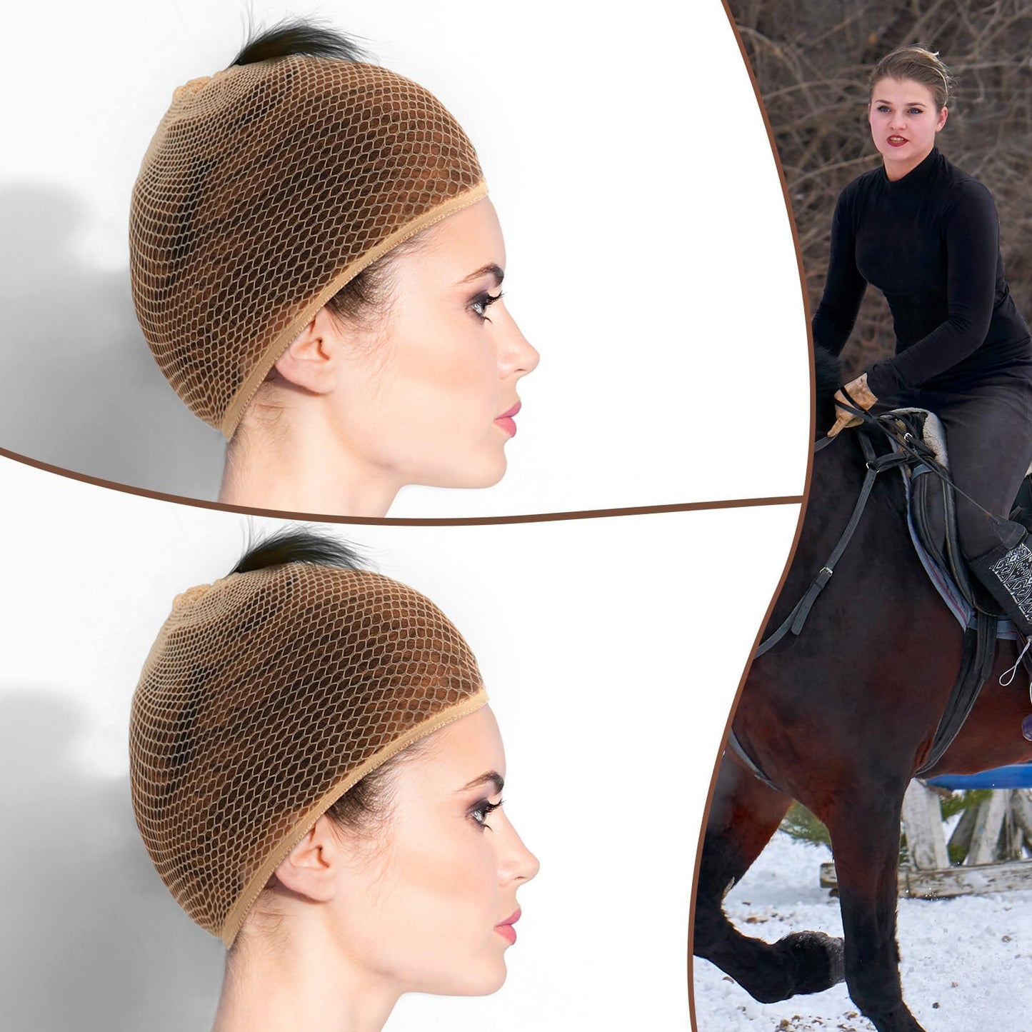 Yuxung 4 Pieces Equestrian Hair Net Women Ride Hair Net No Knot Cap Weaving Caps Wig for Long and Short(Light Brown)