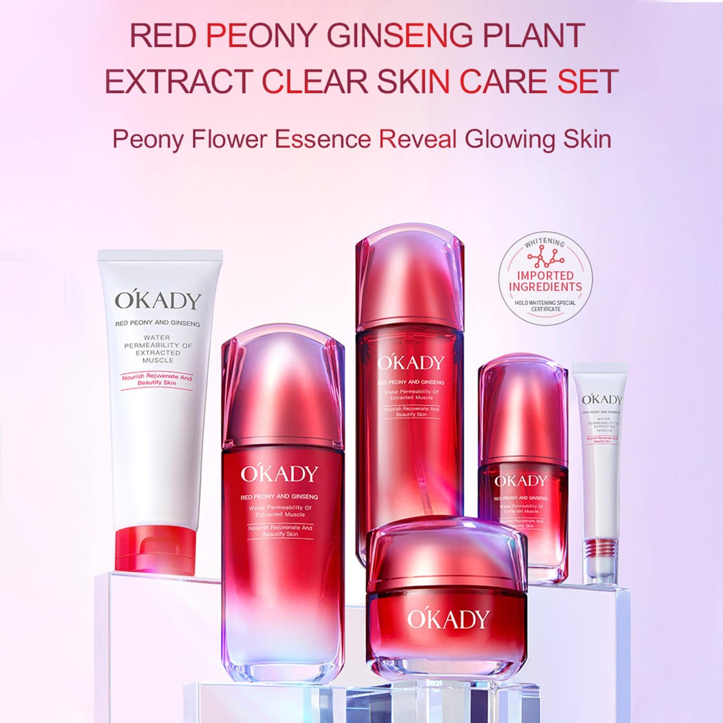 R RadiantRise Ginseng Anti-Aging Skincare Set For Women 6-In-1 Skin Care Kit Moisturizing Reviving Smooth Skin Valentine's Day Gift