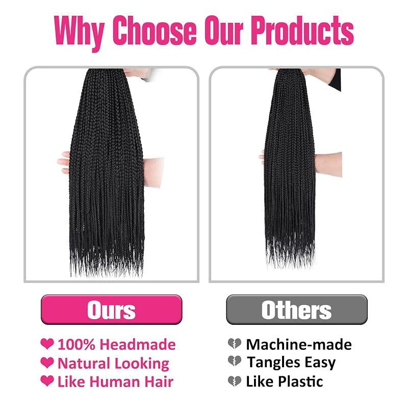 Box Braids Crochet Hair 24" Knotless Pre-Looped 8 Packs Ombre 1B# – 144 Strands, 18 Per Pack