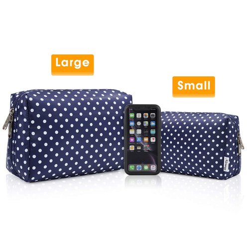 Large Makeup Bag Zipper Pouch Travel Cosmetic Organizer for Women (Large, Polka Dot)