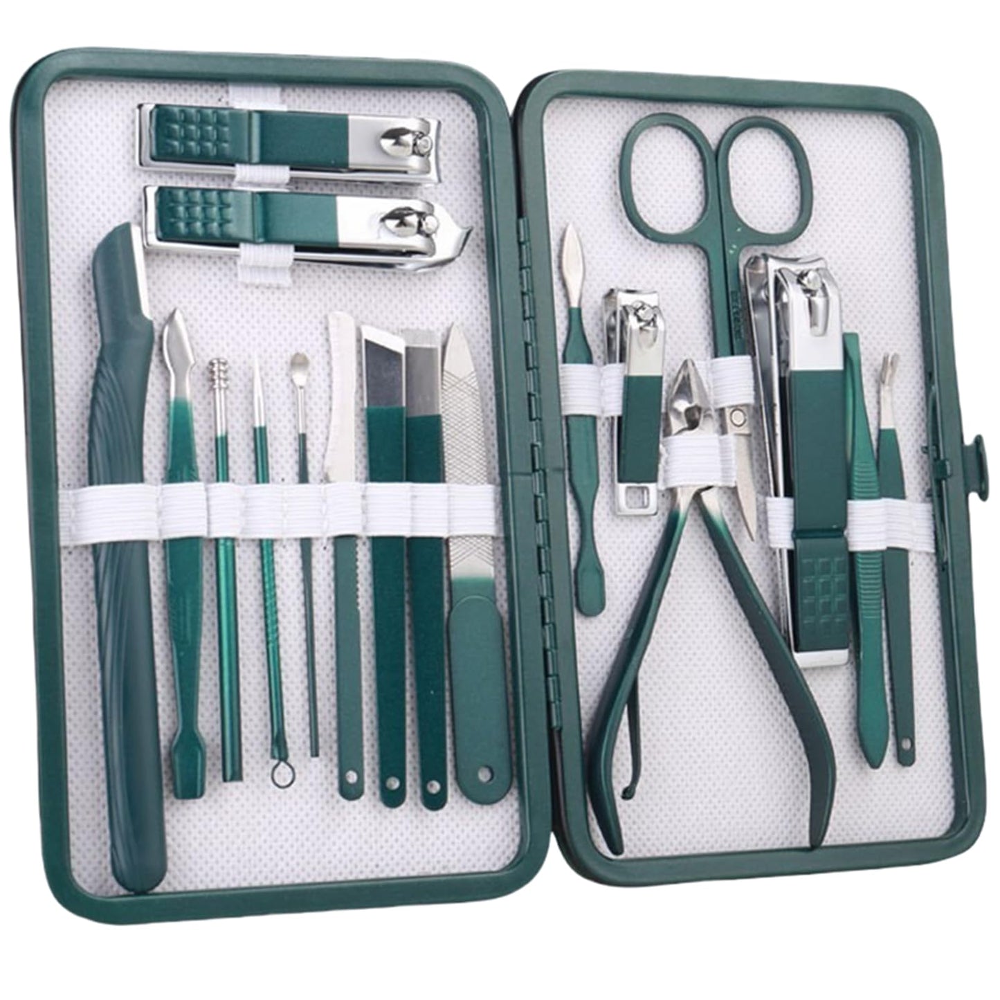 18-Piece Professional Nail Clippers Set - Stainless Steel Fingernail & Toenail Cutters, Complete Manicure & Pedicure Kit with Luxurious Travel Case - Premium Nail Care Tools (Green 18 pcs Green)