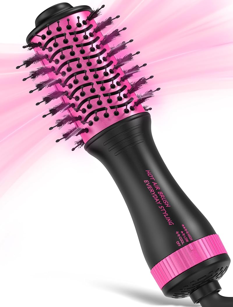 Travel Hair Dryer Brush 2-Inch Oval, Dual Voltage - Black & Pink (Variation: Black&Pink)