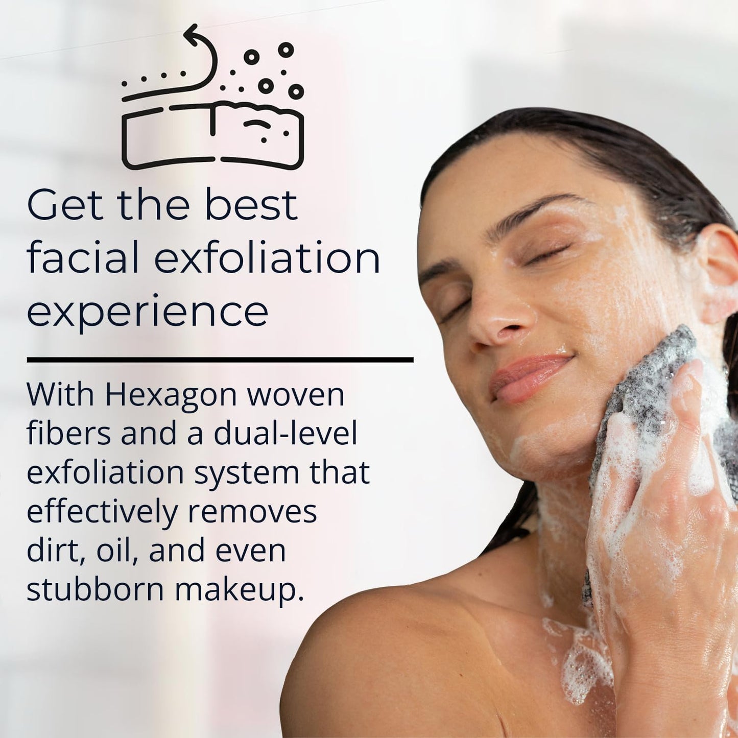 Sima Brand Exfoliating Washcloth Face & Body Scrub Towel - Japanese Exfoliating Towel with Hexagon Fibers, Exfoliating Body Scrubber with 2 Sides for Scrubbing & Washing (27cm x 35cm)