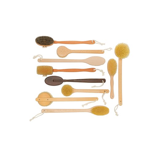 Redecker Wellfit Bath Brush with Removable Steamed Beechwood Handle, 100% Made in Germany, Mixed Horsehair and Plant Fiber Bristles, 17-1/2 Inches Long