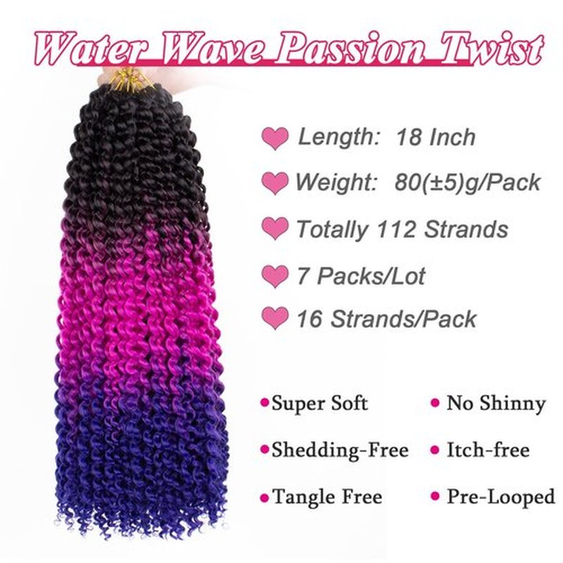 Leeven 7 Packs Water Wave Crochet Passion Twist Hair For Butterfly Locs 18 Inch 3 Tones Ombre Purple to Blue Curly Passion Twists Crochet Hair 49# Synthetic Bomb Twist Braiding Hair Extensions