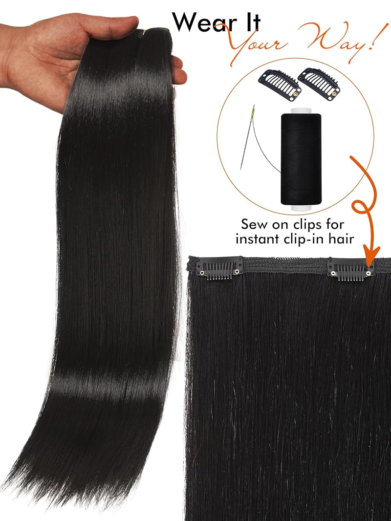 Sew-In Hair Extensions Kit 4-Layer Craftsmanship 3 Bundles 18, 20, 22" Natural Black