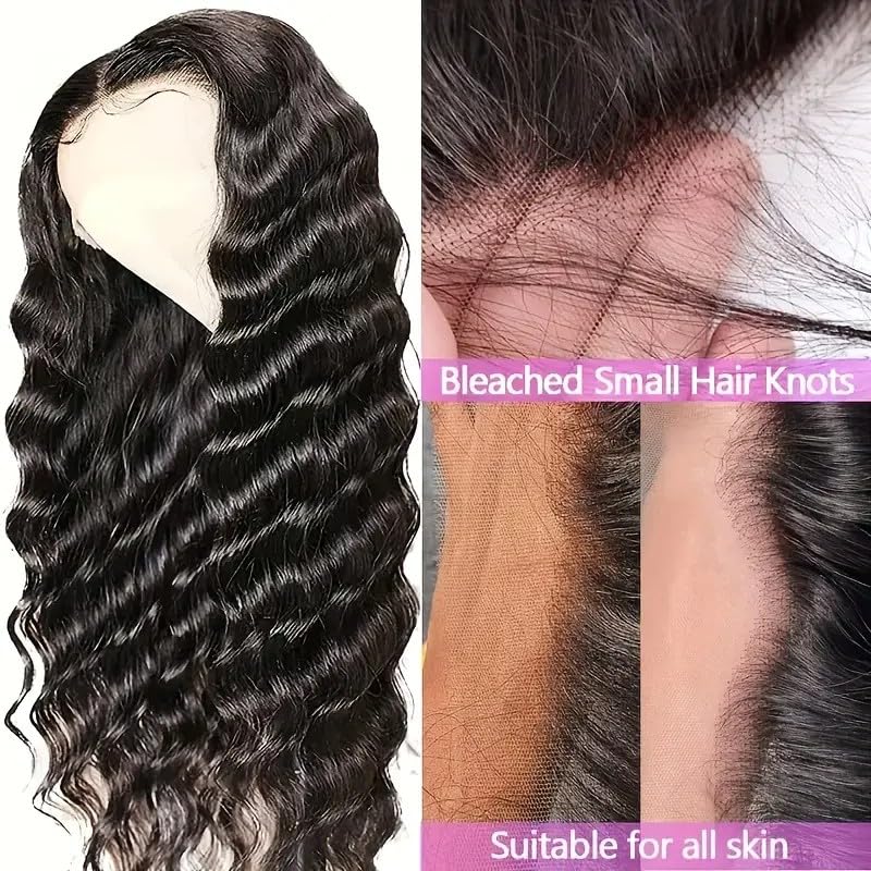 NKTU Deep Wave Lace Front Wigs Human Hair 180 Density Glueless Wigs for Women 13x4 HD Transparent Lace Front Wigs Pre Plucked with Baby Hair 22 Inch