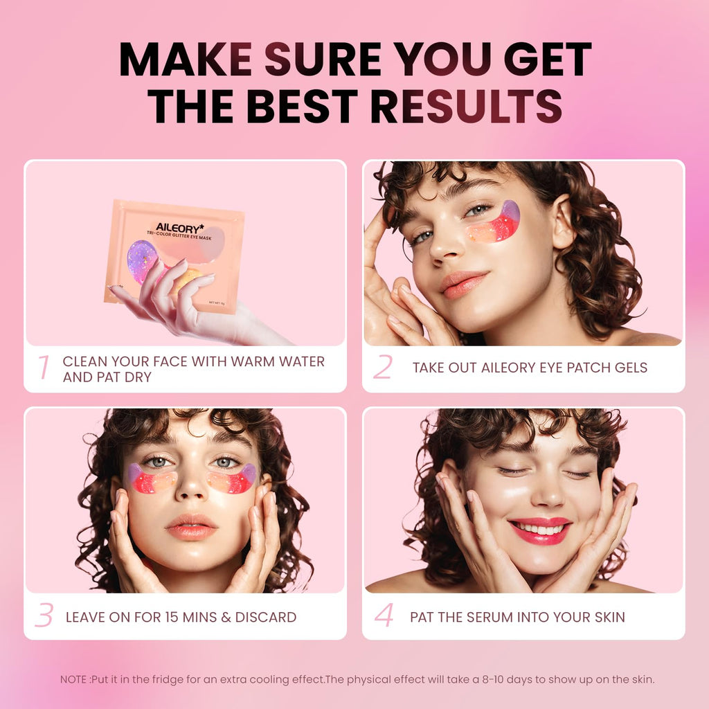 Under Eye Patches (24 Pairs) - New Tri-color Glitter Eye Gel Pads for Dark Circles Puffy Eyes,Under eye Bags,Wrinkles|Natural Collagen Under Eye Mask Patches, Gel Under Eye Patches