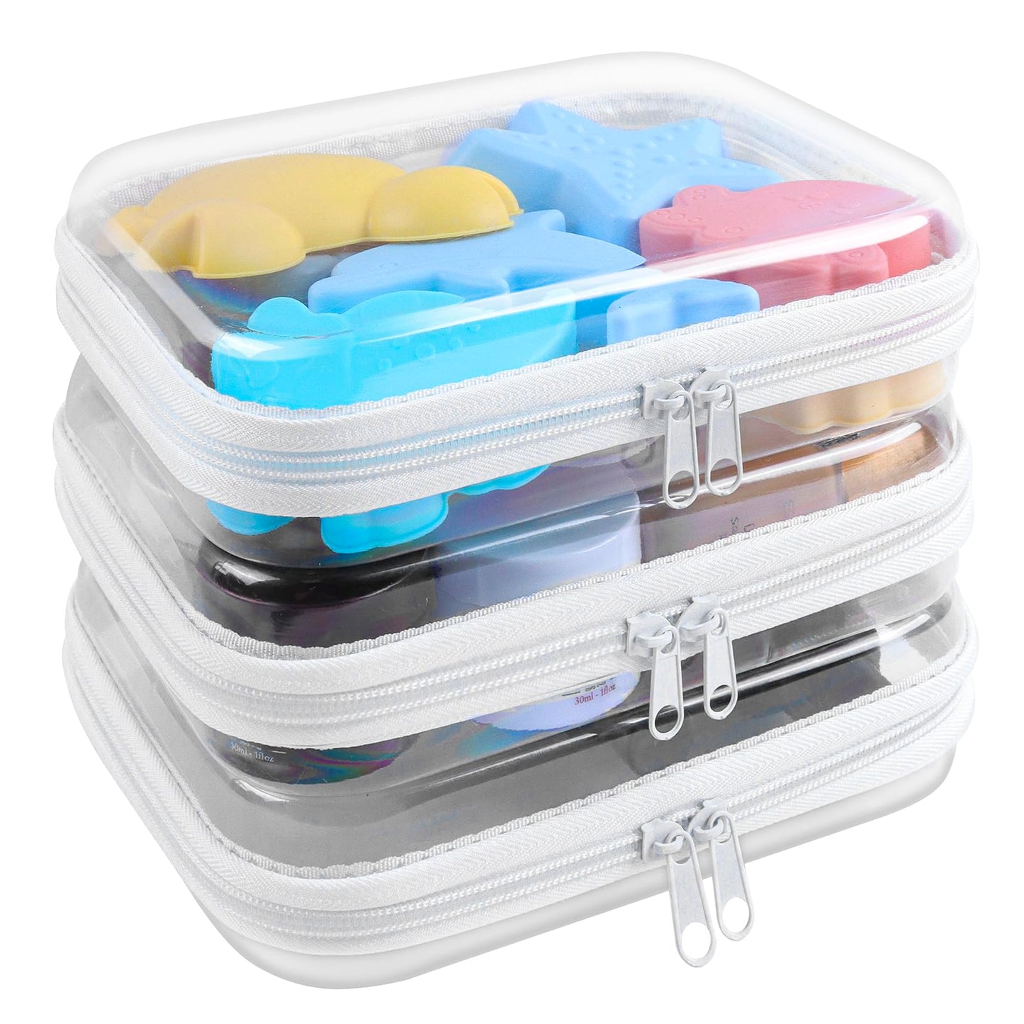 EYAYEN Clear Hard Shell Zipper Case 3 Pack Transparent Storage Box Containers Makeup Pouches for Small Item Waterproof Cosmetic Organizer Bags for Travel Toiletries (White,8"x 4")