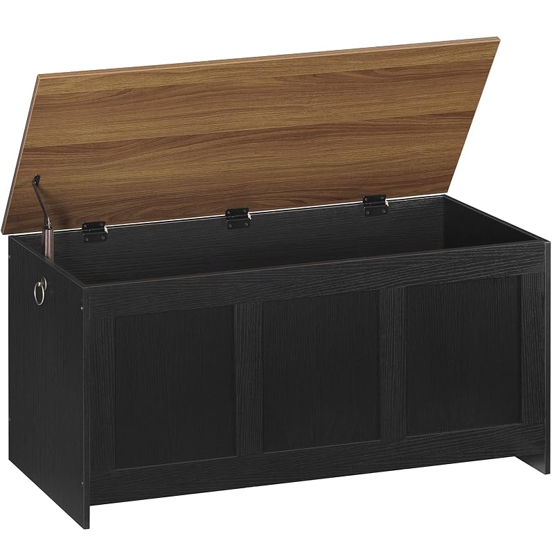HOOBRO 39.3" Lift-Top Storage Bench with Walnut Top, Black Walnut - Multifunctional Storage Chest