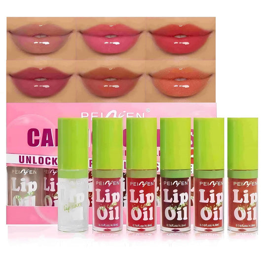 MooGlamor 6 Pcs Colorful Fat Lip Oil Hydrating Lip Gloss Set with Long-lasting and Moisturizing Glass Water Lip Stain for Lip Care and Makeup