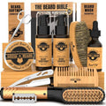 Beard Straightener Grooming Kit for Men, Beard Growth Kit, Beard Wash, Brush & Comb, Unscented Growth Oil, All Natural Chanel Balm, Conditioner, Razor & Scissors, Great Gift Idea for Men's (Bamboo)