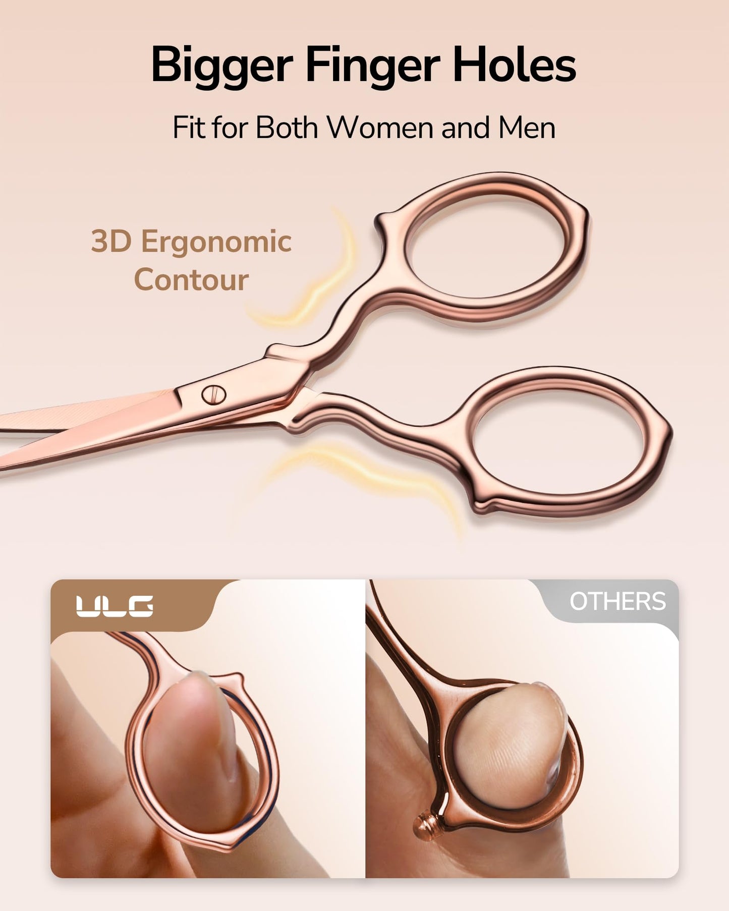 ULG Multi-Purpose Eyebrow Scissors Small Precision Grooming Kit for Women & Men – 3.7” Stainless Steel Beauty Scissors for Eyebrow, Eyelash, Nose Hair, Beard, Mustache with a PU Pouch, Rose Gold
