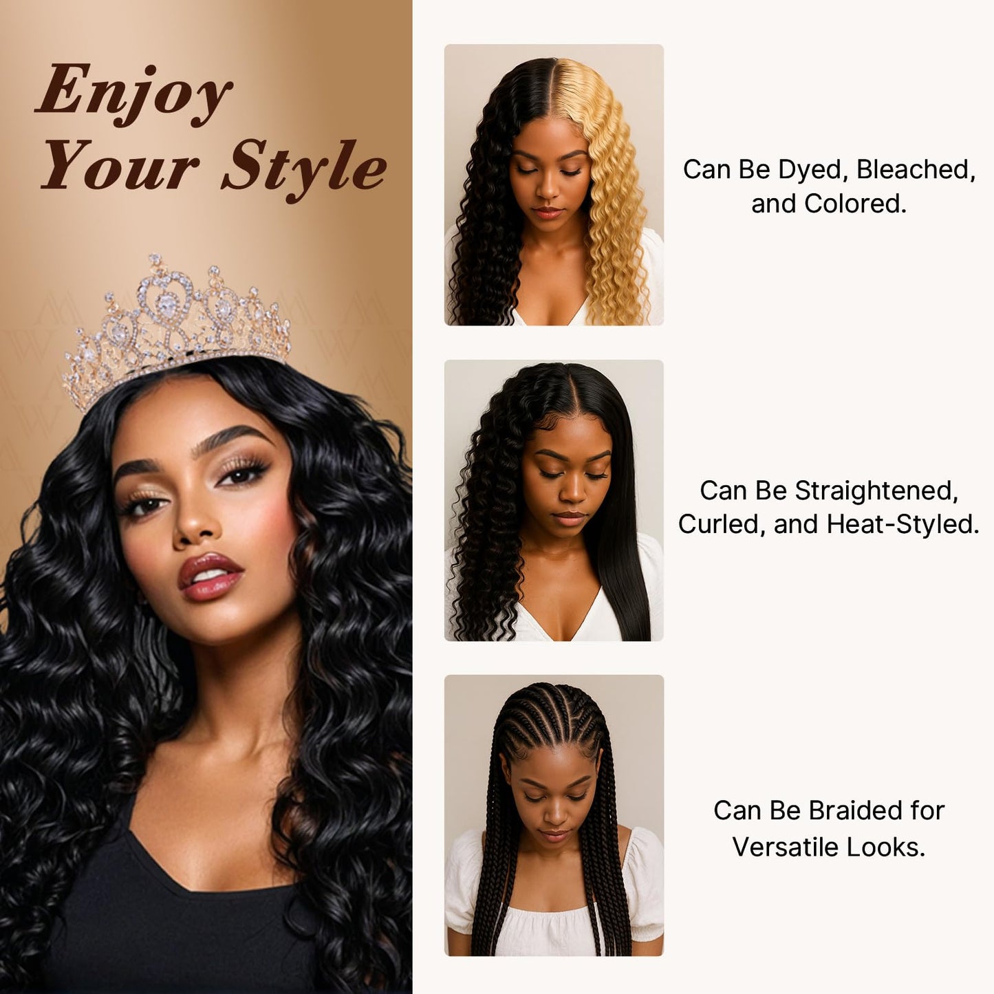 Wequeen 16A Burmese Curly Human Hair Bundles 14 16 18 Inch 100% Unprocessed Brazilian Virgin Hair Quick Weave Bundles Human Hair Extensions Real Human Hair, Natural Black