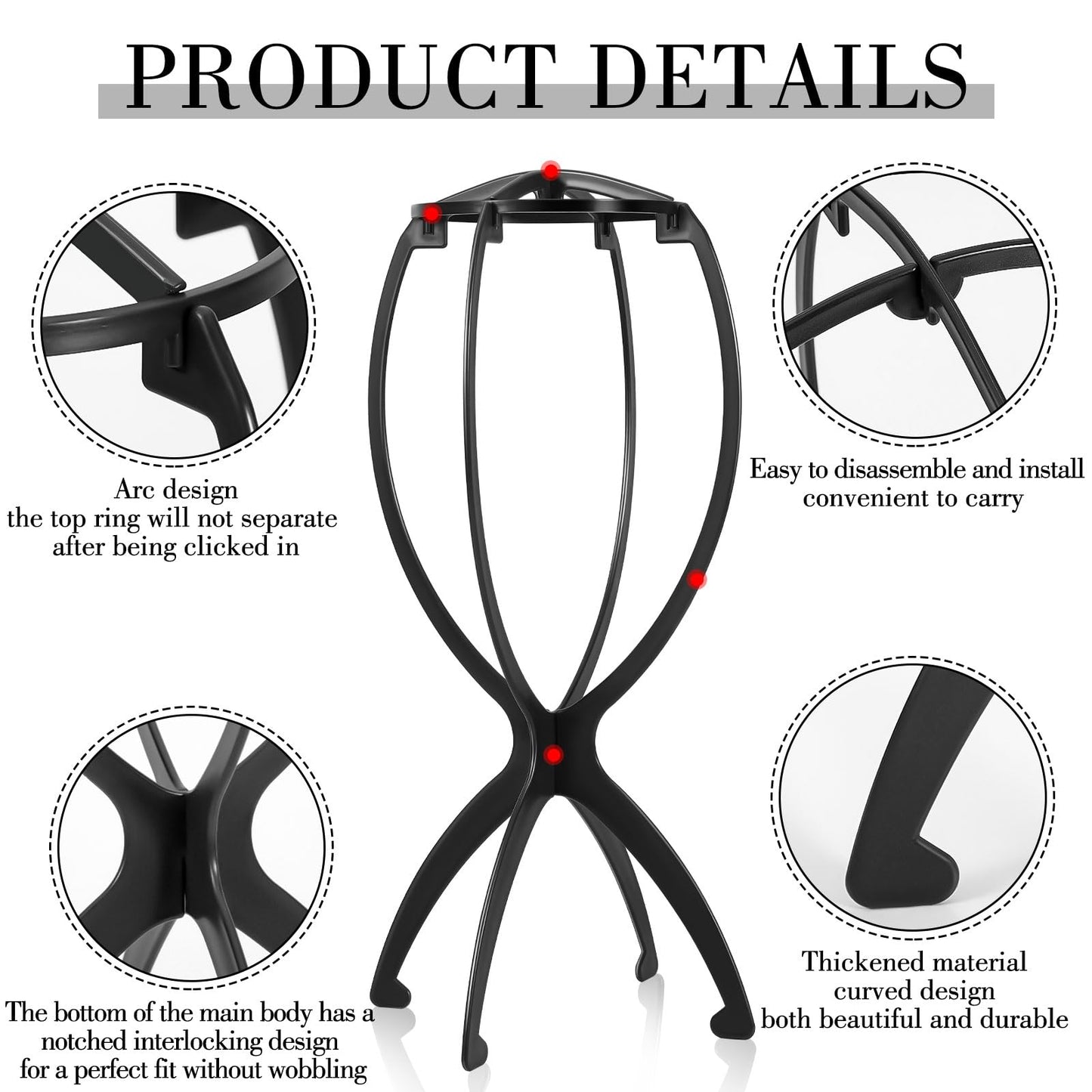 obeoby Wig Stand, Portable Wig Holder Wig Head Stand for All Wigs Travel Wig (black)