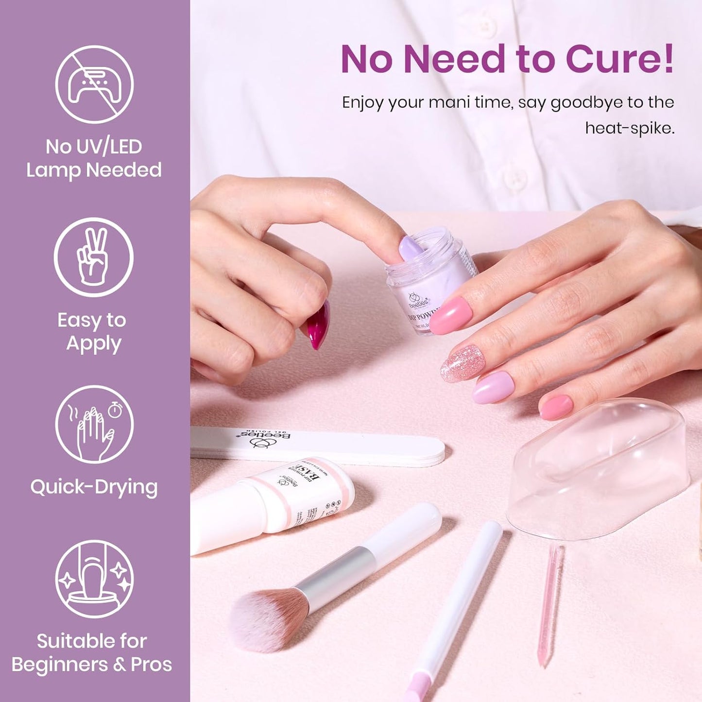 Beetles 20-Color Pink Nude Dip Powder Nail Kit - Jelly Effect & Glitter for DIY Manicure
